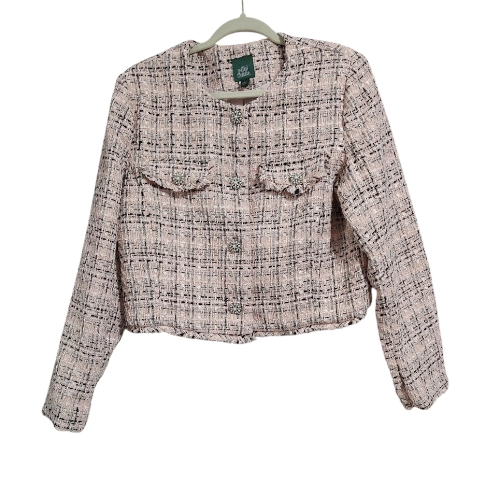 Wild Fable Pink Tweed Style Cropped Blazer With Pearl & Bling Buttons